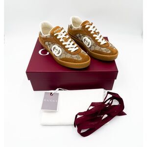 Gucci G75 GG Monogram Suede and Canvas Sneakers Low Top EU 37.5 US 7.5